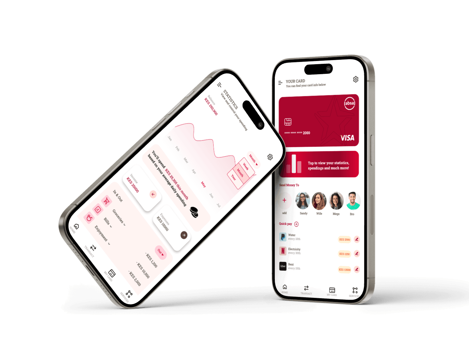 ABSA banking app mocked up on iPhone 15 Pro
